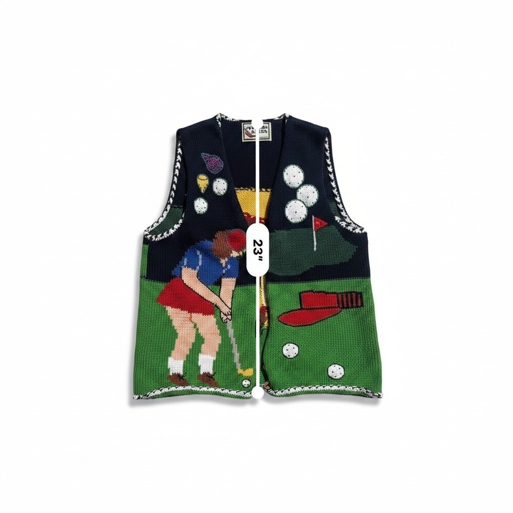 Cotton Salsa Handmade Peru Golf Scene Knit Sweater Vest Vintage Novelty 90s - Picture 12 of 12